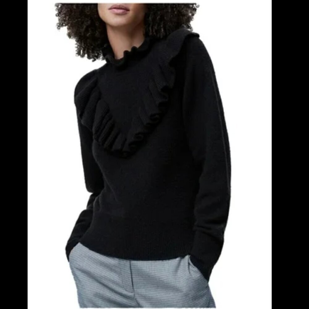 French Connection Womens Size Small Mira Ruffled Sweater Black Mock Neck Stretch